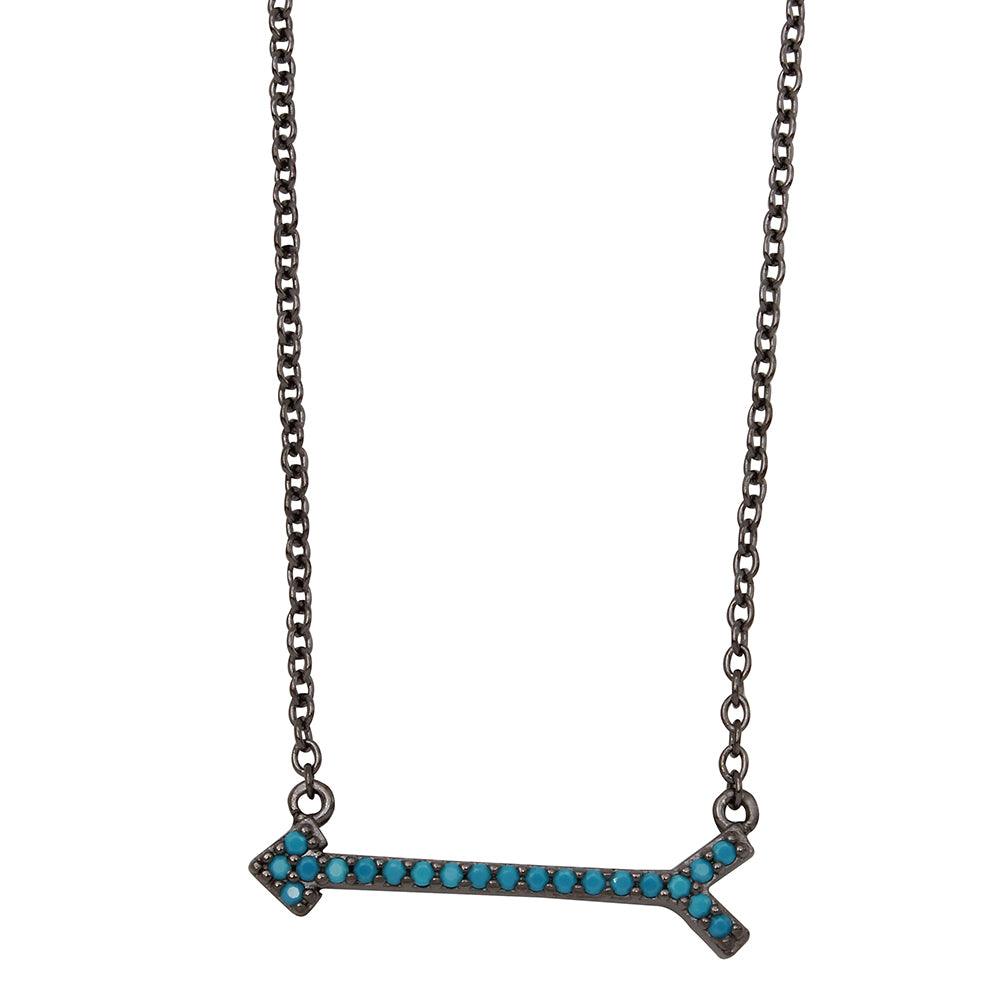 Black Rhodium Plated 925 Sterling Silver Arrow Necklace with Turquoise Stones