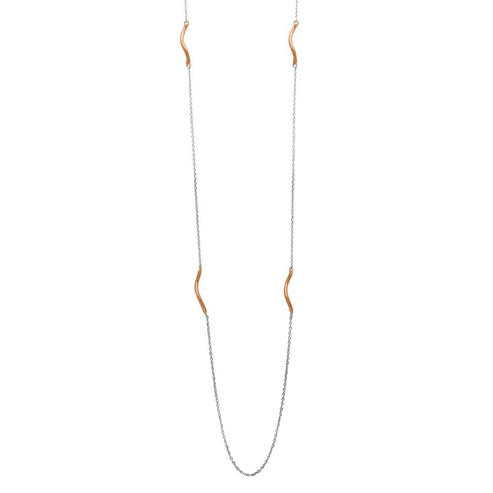 Rose Gold Plated 925 Sterling Silver Curved Bar Long Necklace