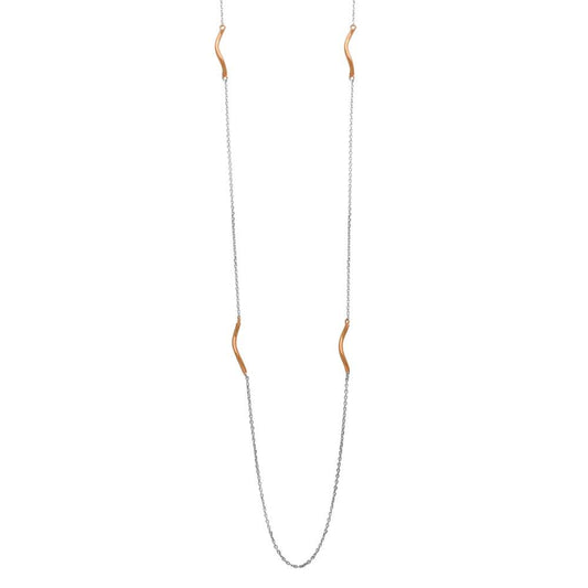 Rose Gold Plated 925 Sterling Silver Curved Bar Long Necklace