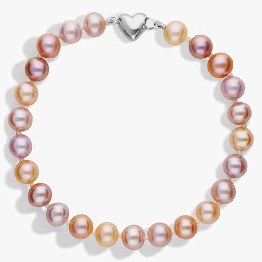 Multicolored Freshwater Cultured Pearl Bracelet with Sterling Silver Heart Clasp