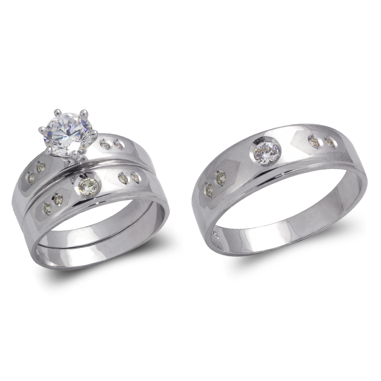 White Wedding Trio Ring Set