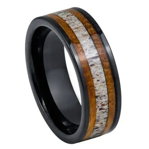 Black IP Plated Whiskey Barrel & Deer Antler Inlay