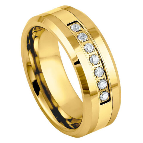 Yellow Gold Shiny IP Plated 7 White CZ