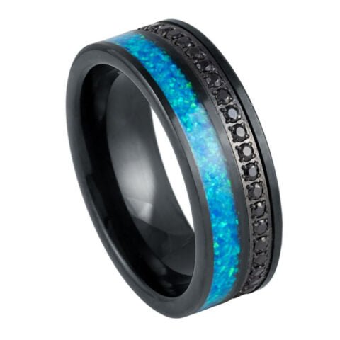 Black IP Plated Opal Inlay with Black CZ Eternity