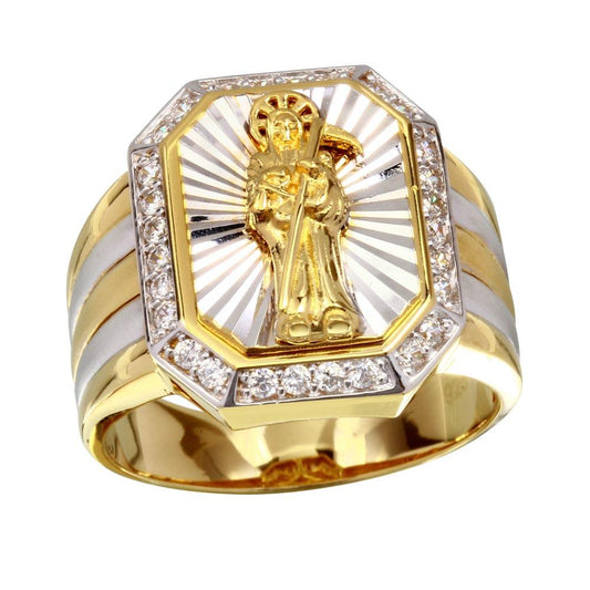 Two-Tone 925 Sterling Silver Santa Muerte Ring with CZ