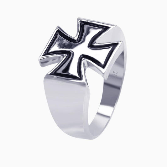 Silver 925 Rhodium and Black Rhodium Plated High Polish Cross Ring