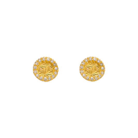 Diamond Cut Circle CZ Stud Earrings