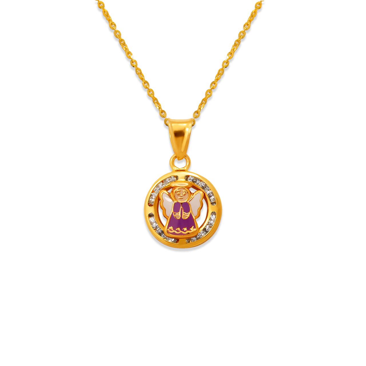 Purple Mini Round Angel Enamel CZ Pendant