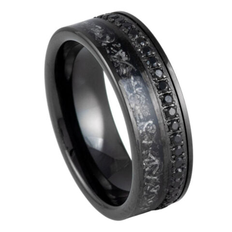 Black IP Plated with Black CZ Eternity & Titanium Shavings Inlay