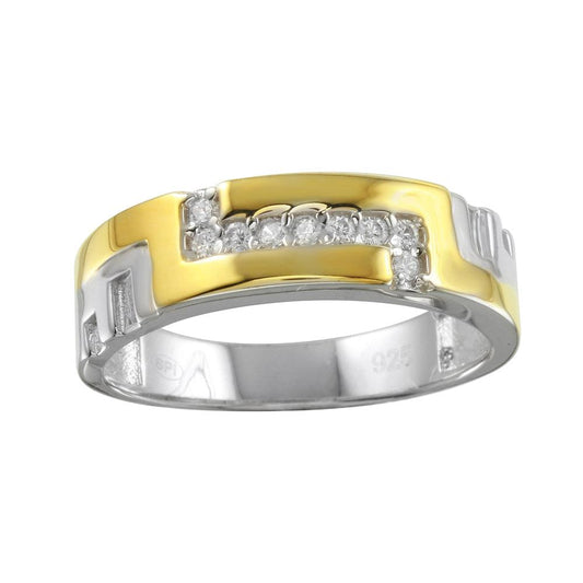 Two-Tone 925 Sterling Silver Ring with CZ