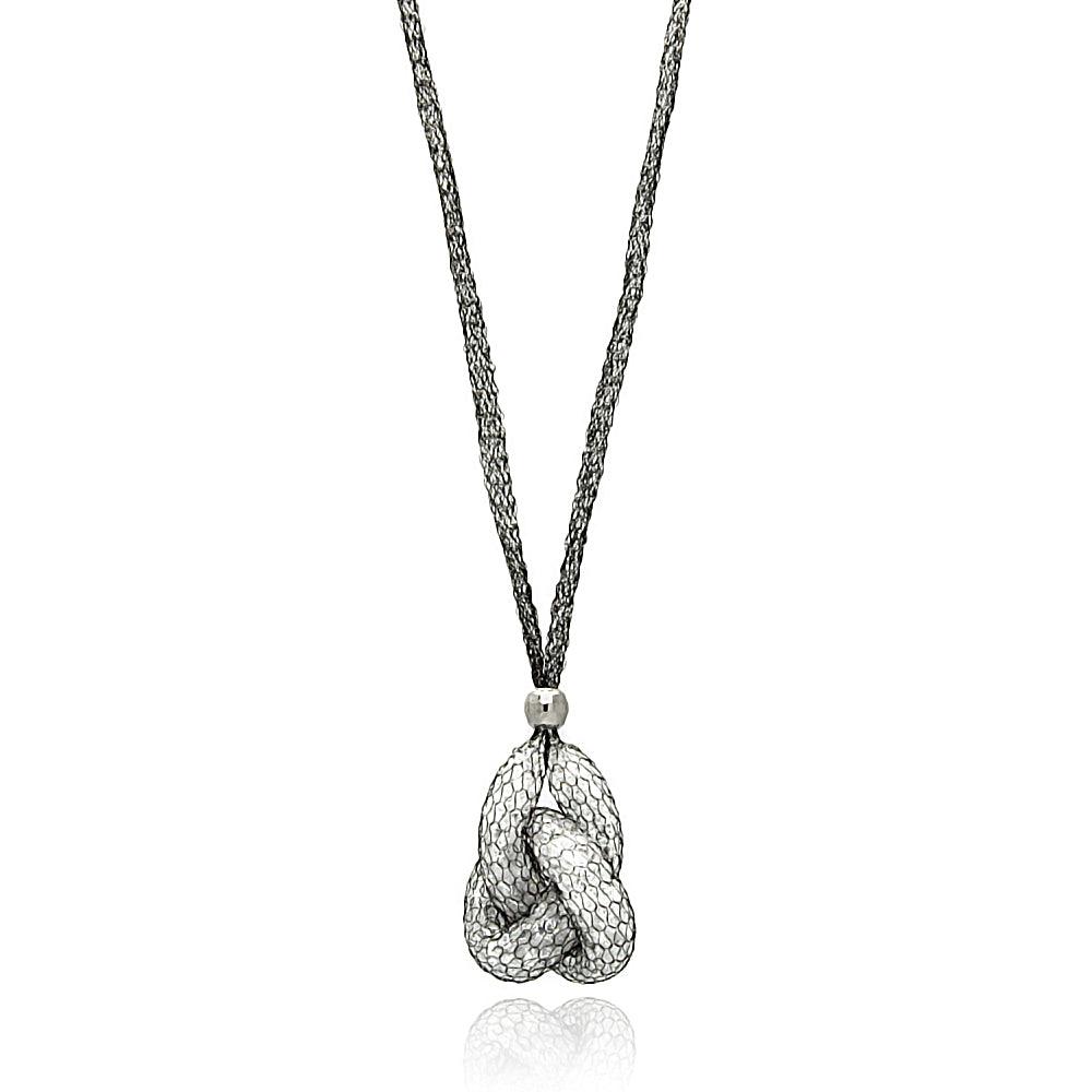 Black Rhodium Plated 925 Sterling Silver Mesh Necklace and Dropped Inter Locked Mesh Filled with CZ