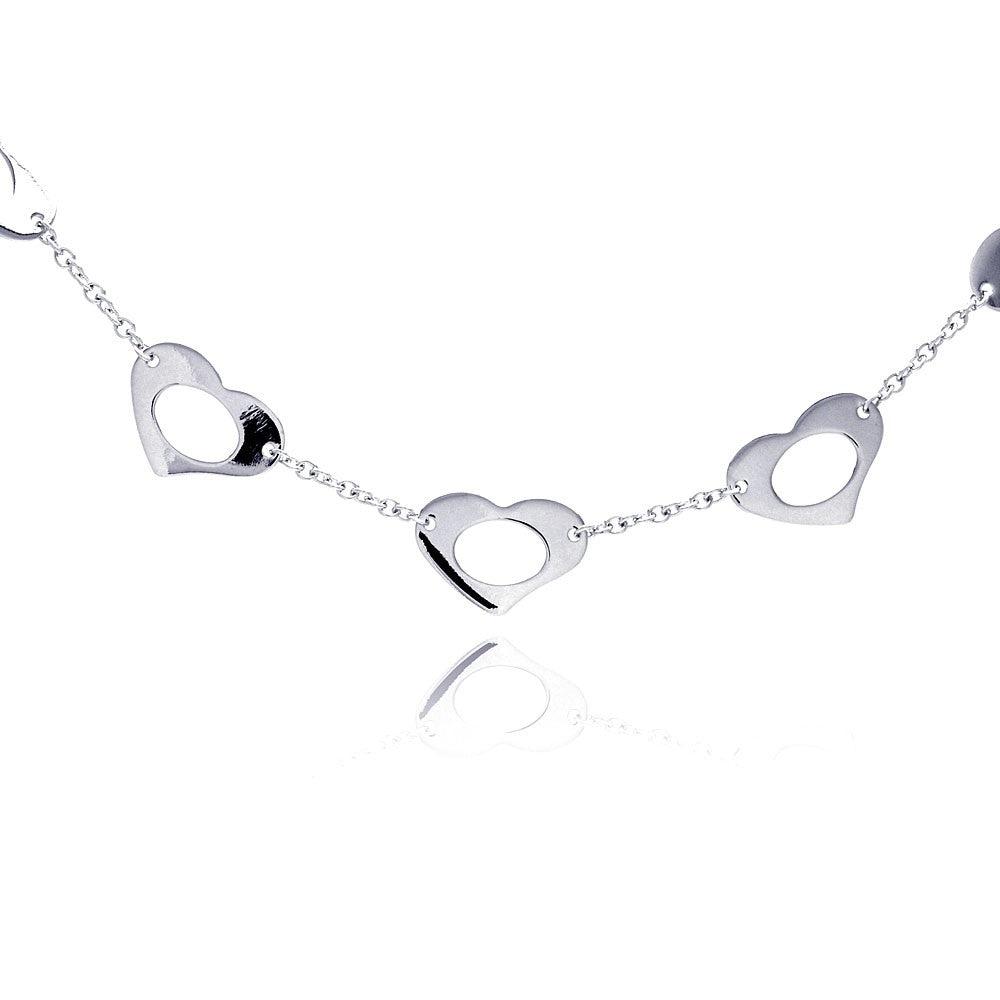 Silver 925 Rhodium Plated Open Multi Heart Pendant Necklace