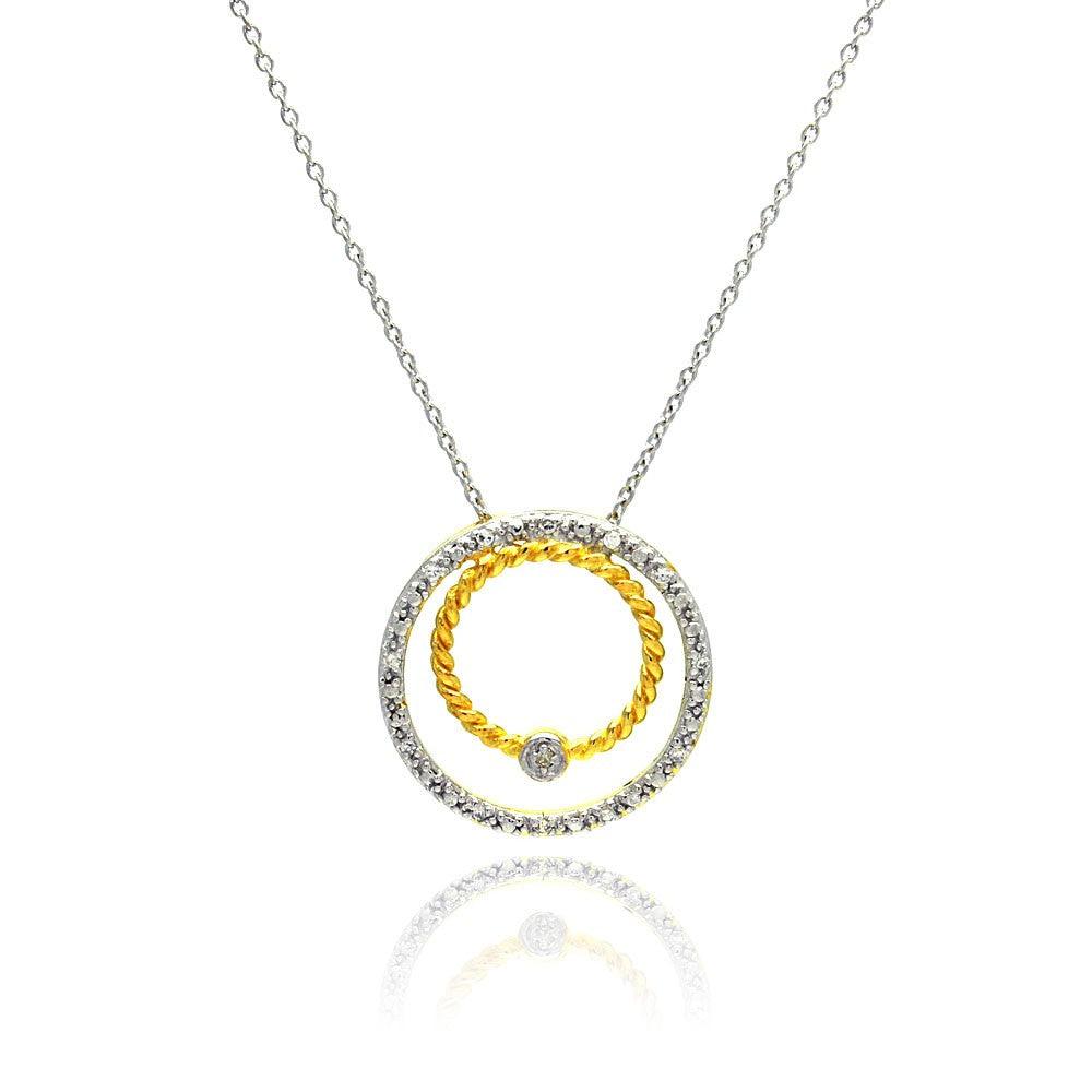 Silver 925 Gold and Rhodium Plated Circle Pendant Necklace