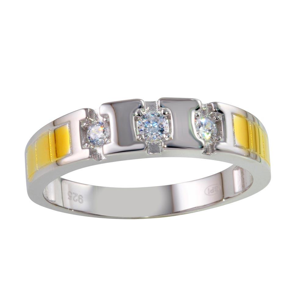 Two-Tone 925 Sterling Silver Ring with CZ