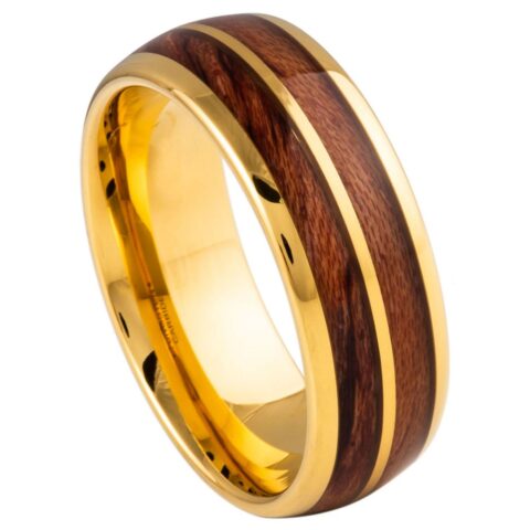 Yellow Gold IP Plated Split Koa Wood Inlay