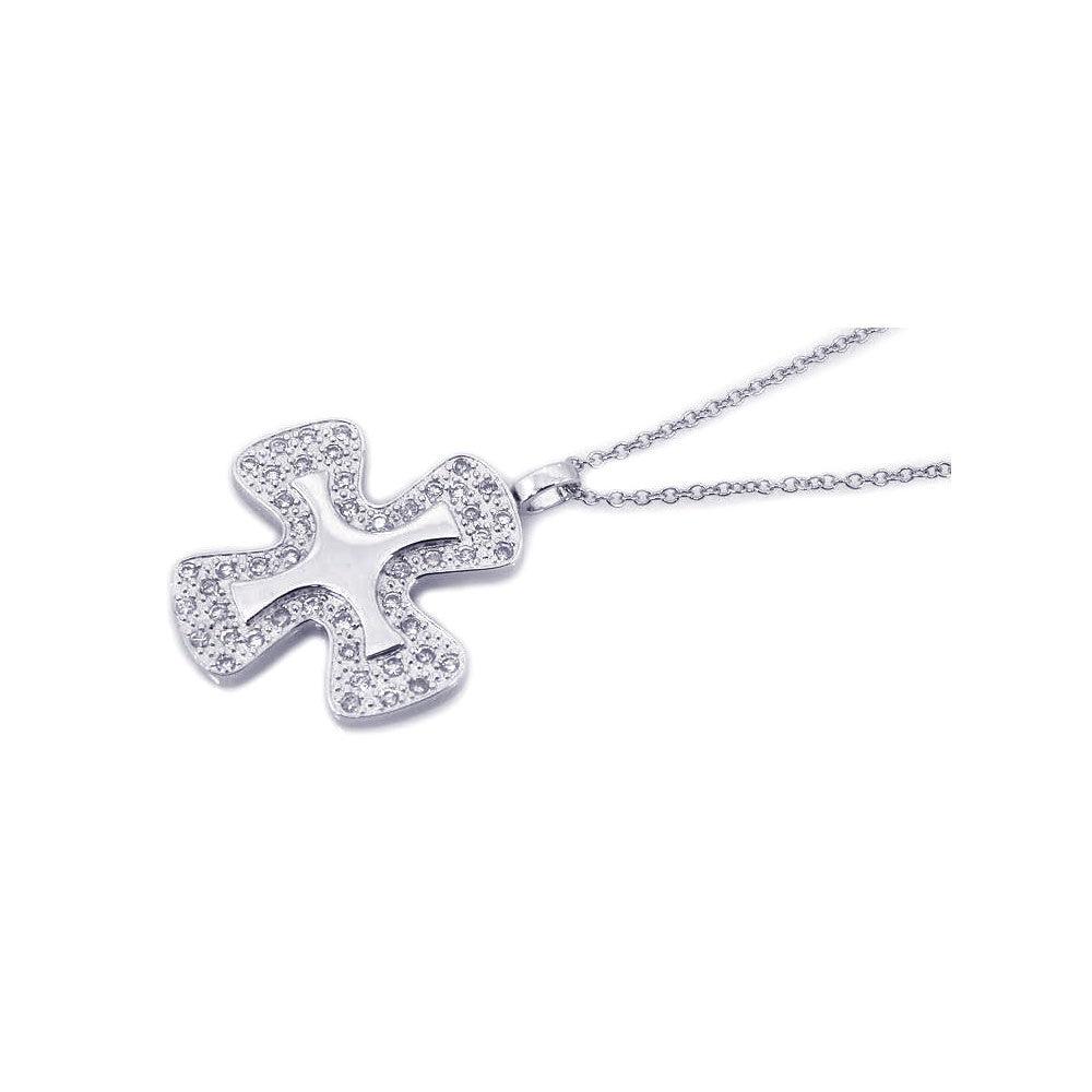 Silver 925 Rhodium Cross CZ Necklace