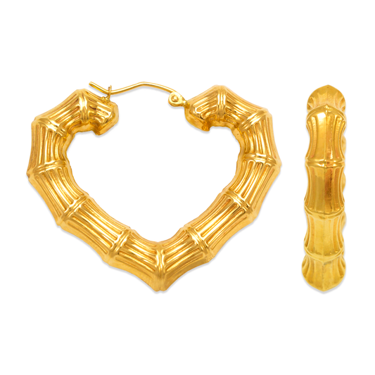 Bamboo Heart Hoop Earrings