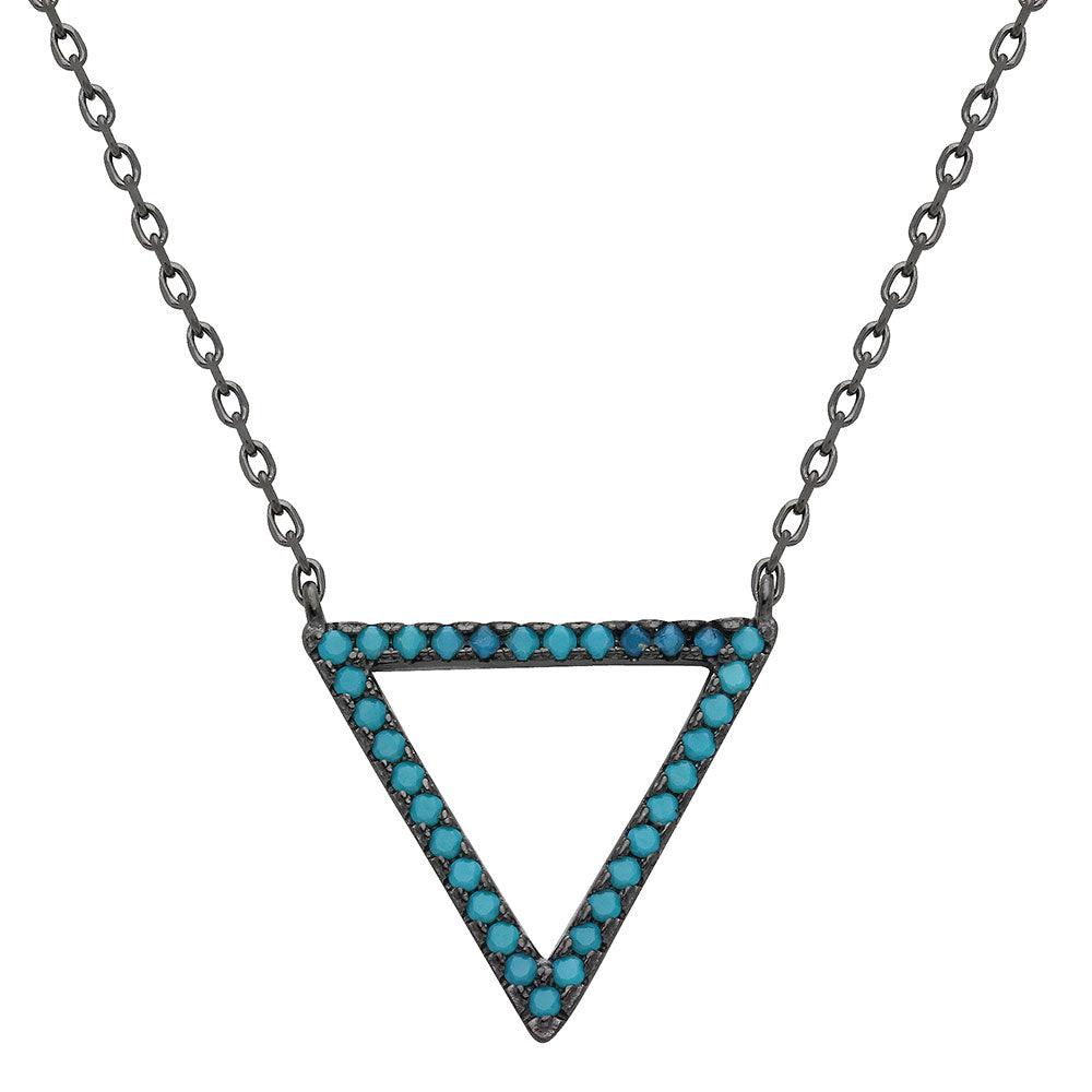 Black Rhodium Plated 925 Sterling Silver Turquoise Stone Open Triangle Necklace