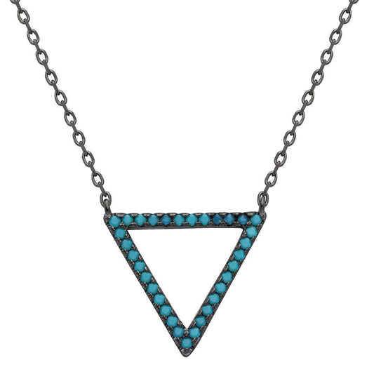 Black Rhodium Plated 925 Sterling Silver Turquoise Stone Open Triangle Necklace