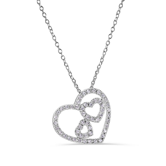 Silver 925 Rhodium Plated Three Hearts Clear CZ Adjustable Necklace