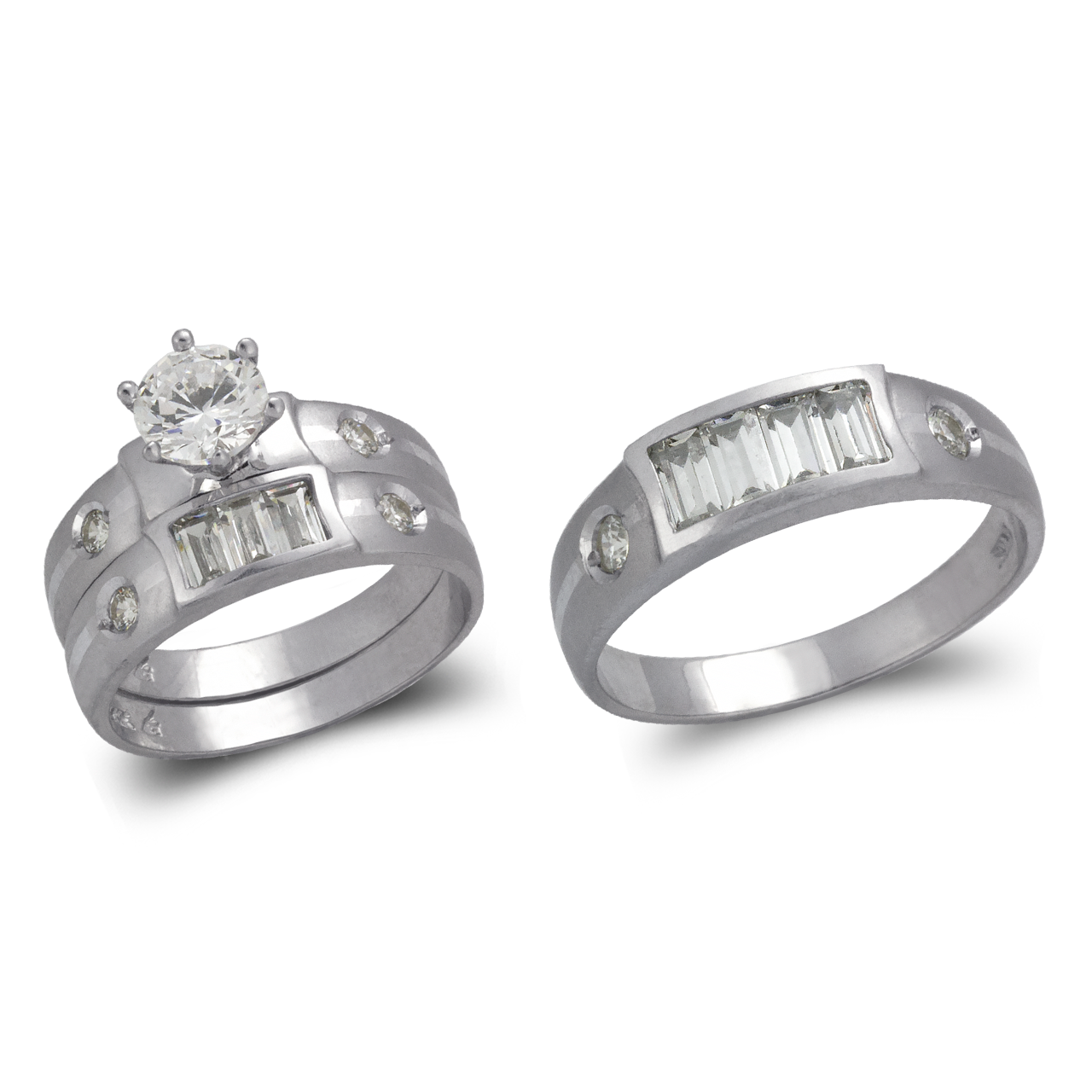 White Wedding Trio Ring Set