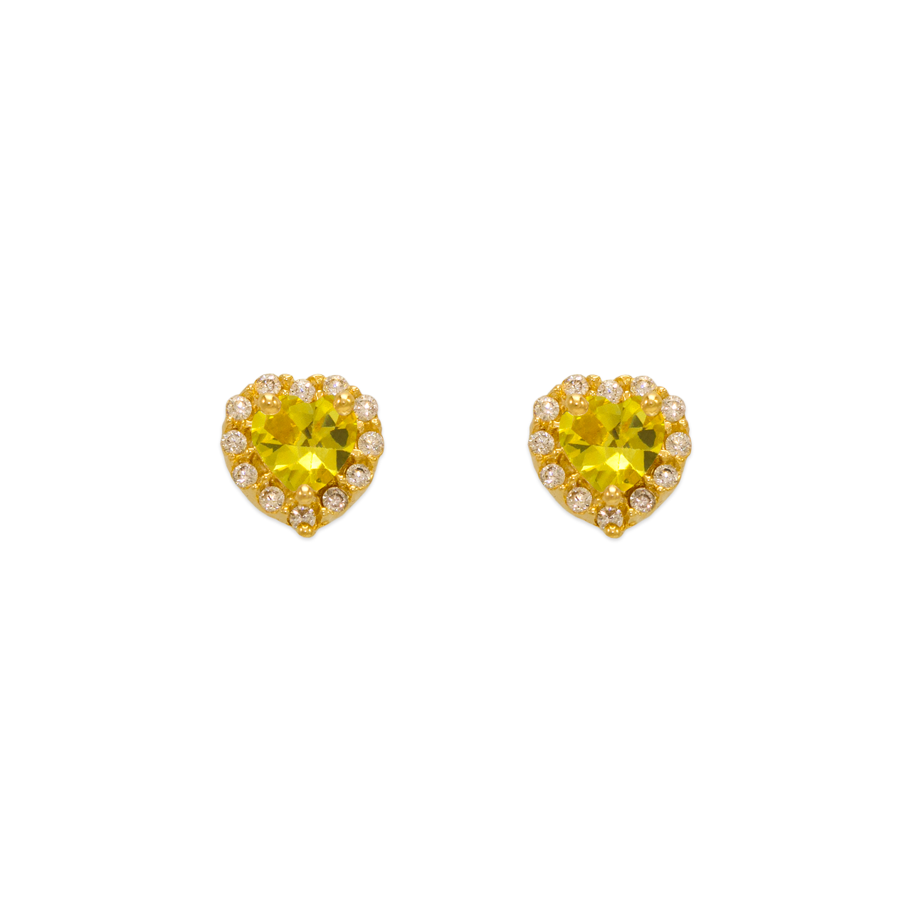 Yellow Heart Halo CZ Stud Earrings