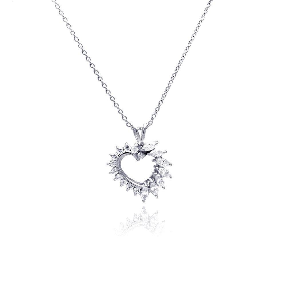 Silver 925 Clear CZ Rhodium Plated Heart Pendant Necklace