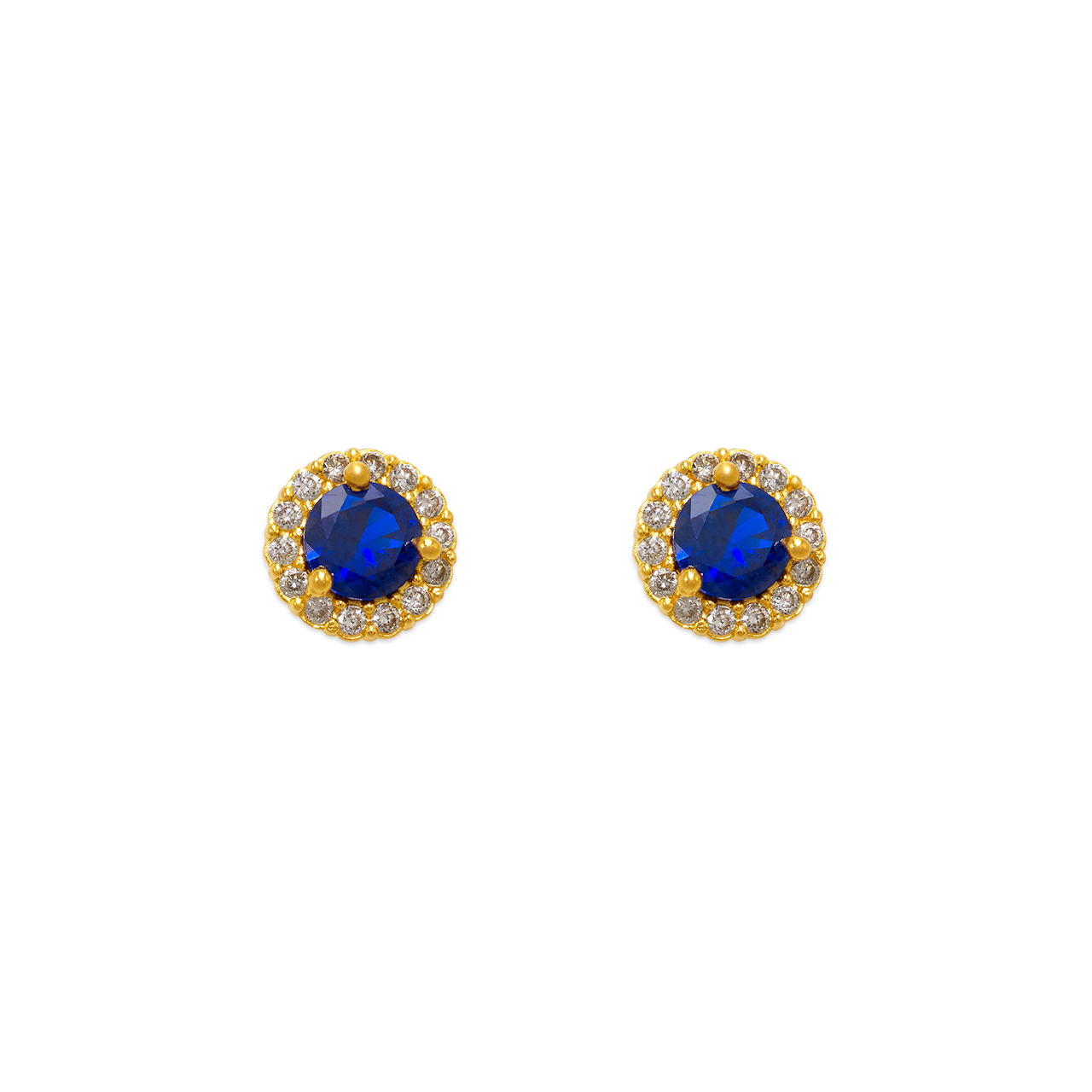 Blue Round CZ Stud Earrings