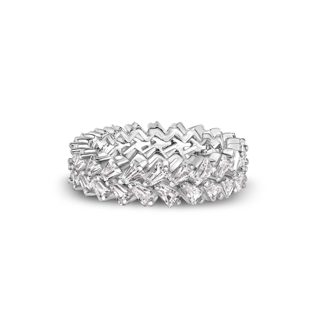 925 Sterling Silver Nickel Free Rhodium Plated Double Eternity Band Baguette CZ Ring