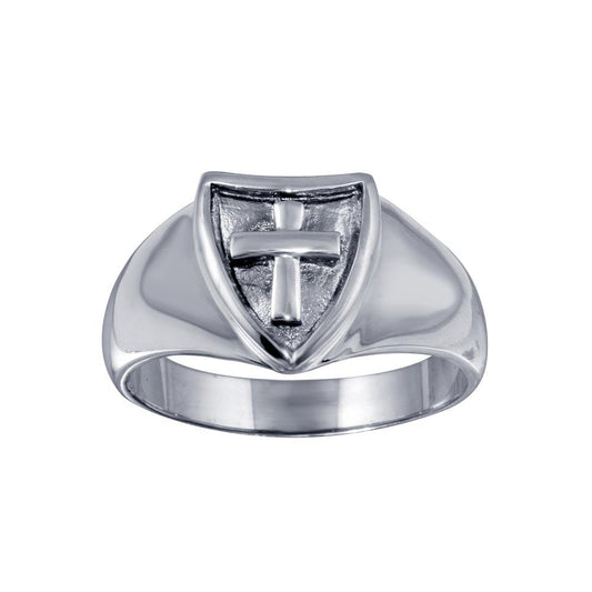 925 Sterling Silver Cross Shield Ring