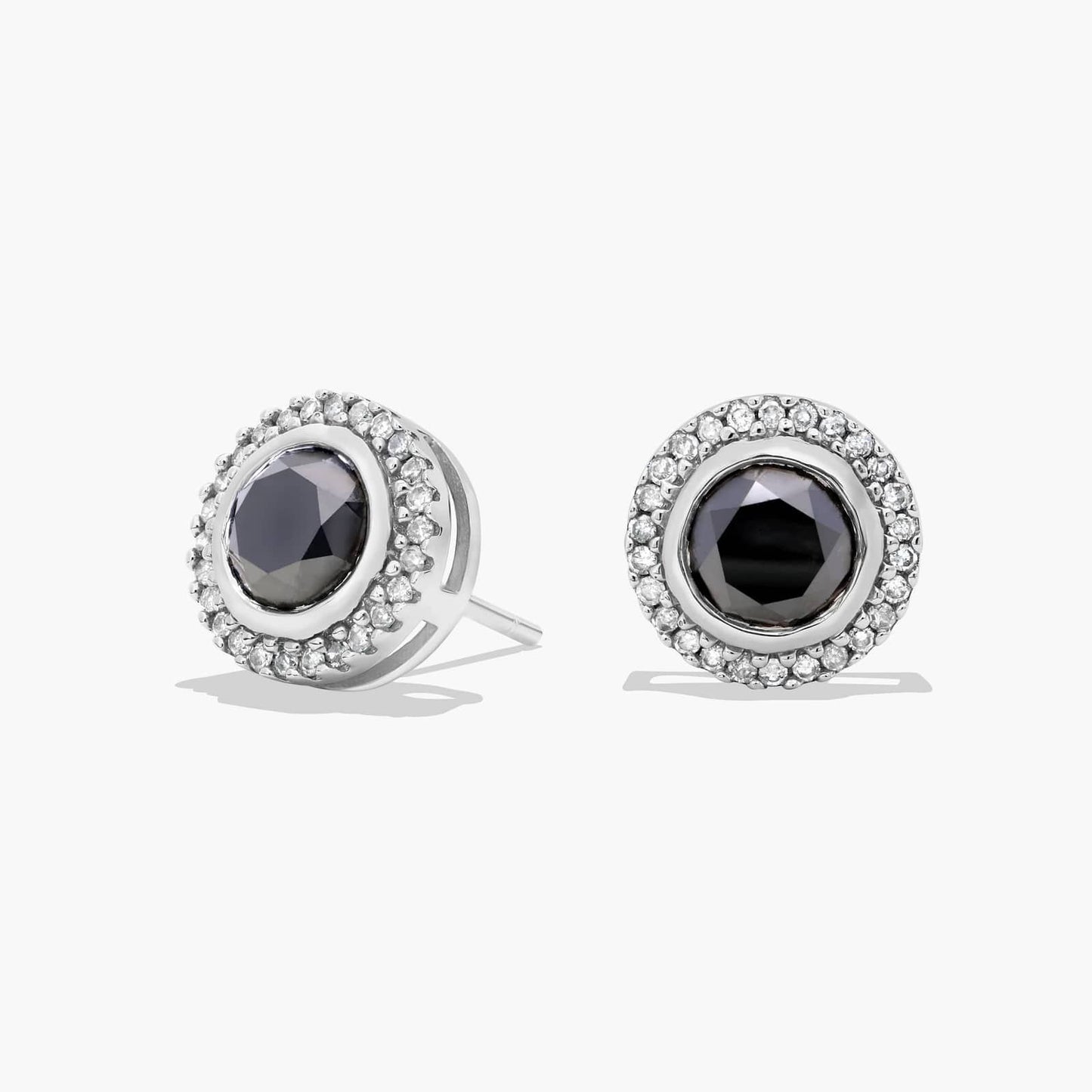 Black and White Diamond Halo Stud Earrings