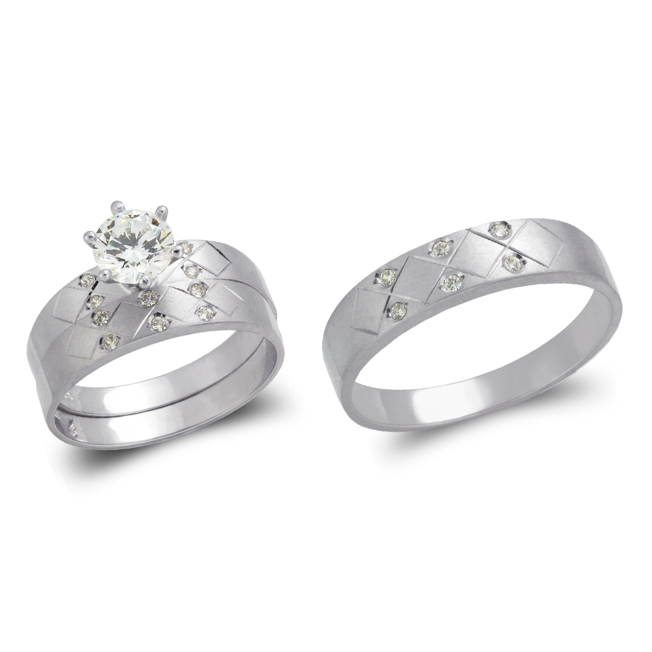 White Wedding Trio Ring Set