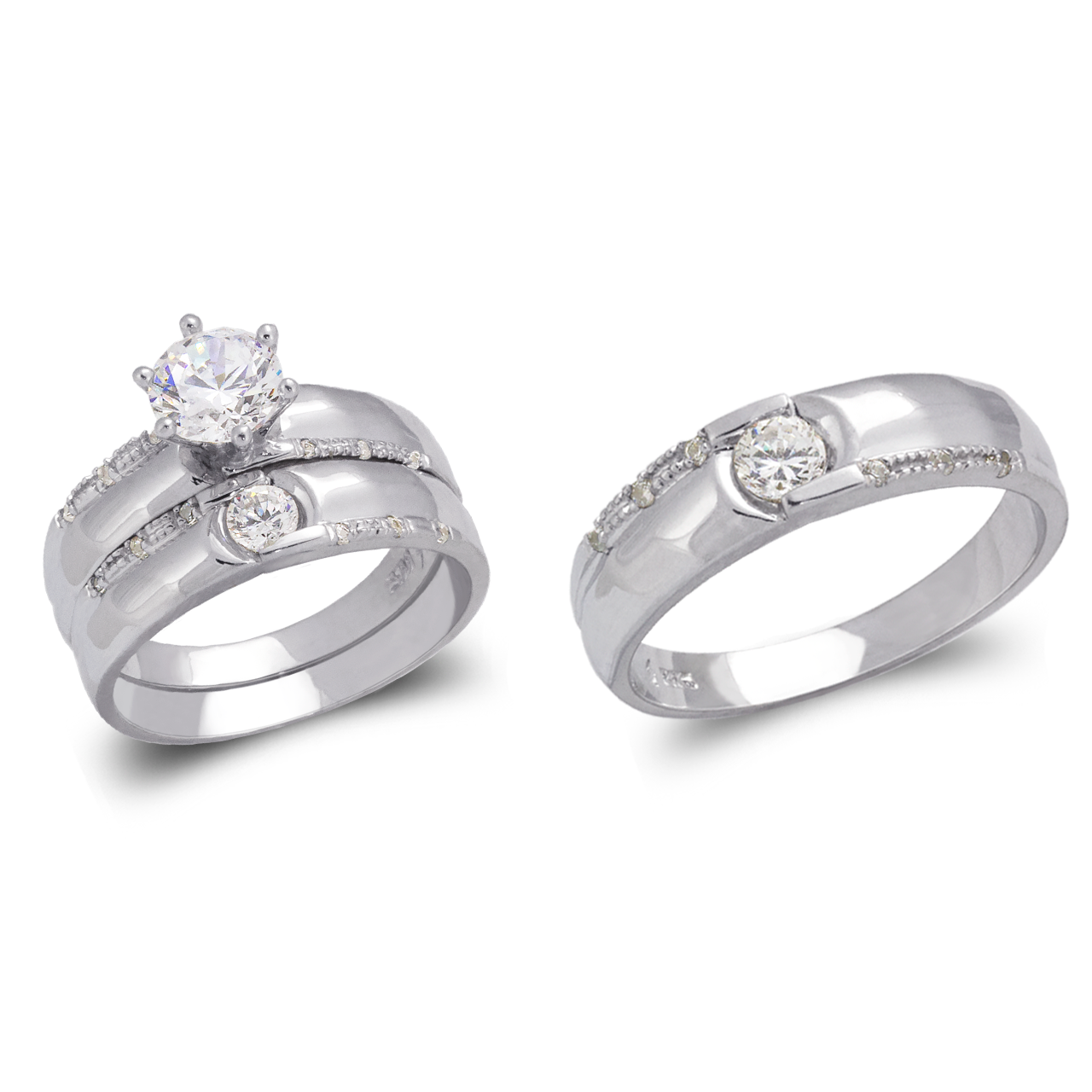 White Wedding Trio Ring Set