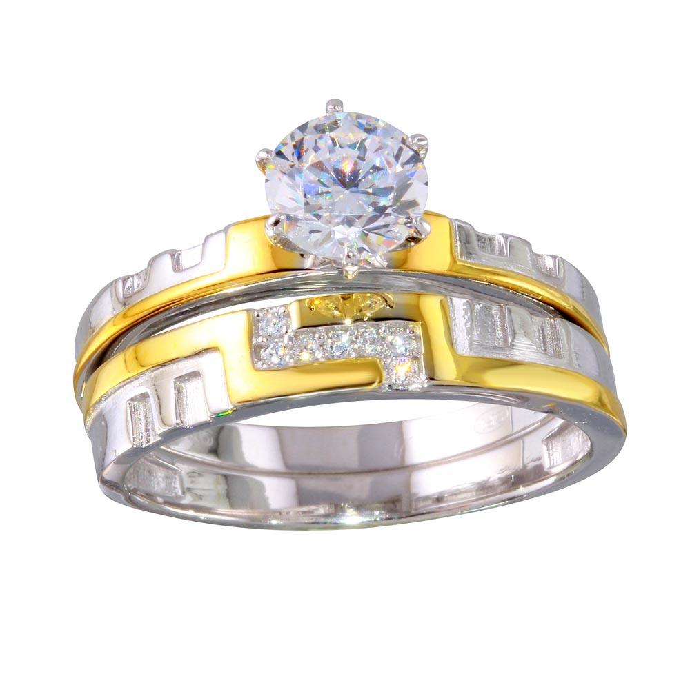 Two-Tone 925 Sterling Silver Stackable CZ Double Rings