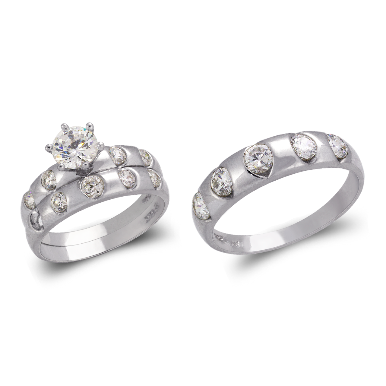 White Wedding Trio Ring Set