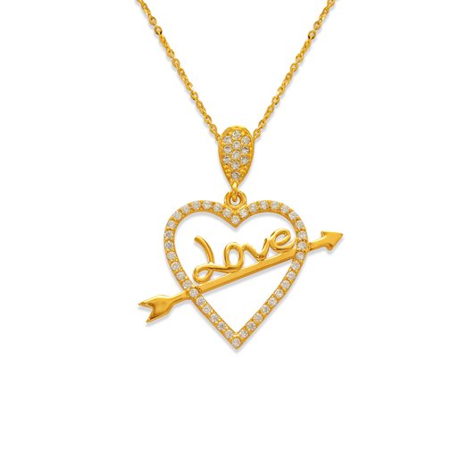 Fancy Heart with Love Arrow CZ Pendant