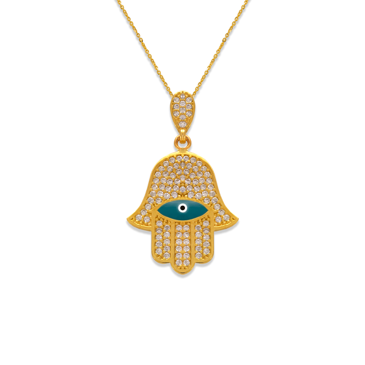 Fancy Hand of Fatima Evil Eye CZ Pendant