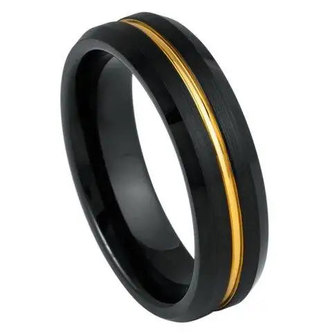 Black IP Plated Yellow Gold Grooved Center Beveled Edge