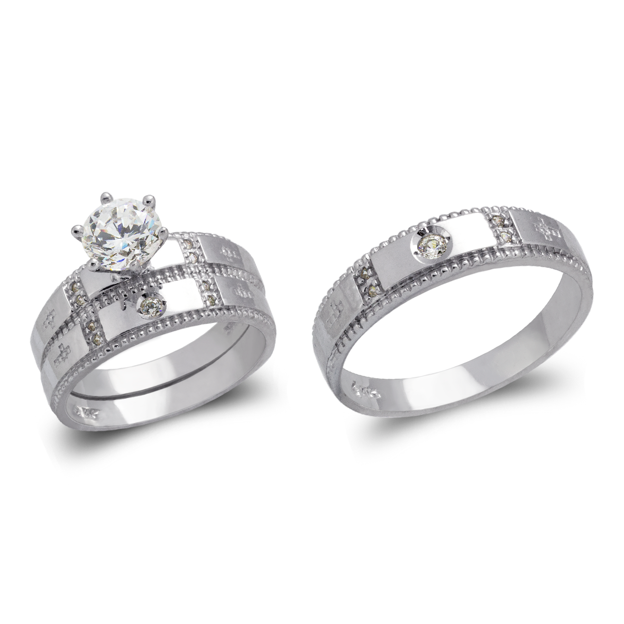 White Wedding Trio Ring Set