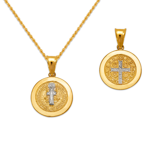 Round San Benito Cross Two-Sided Scapular Pendant