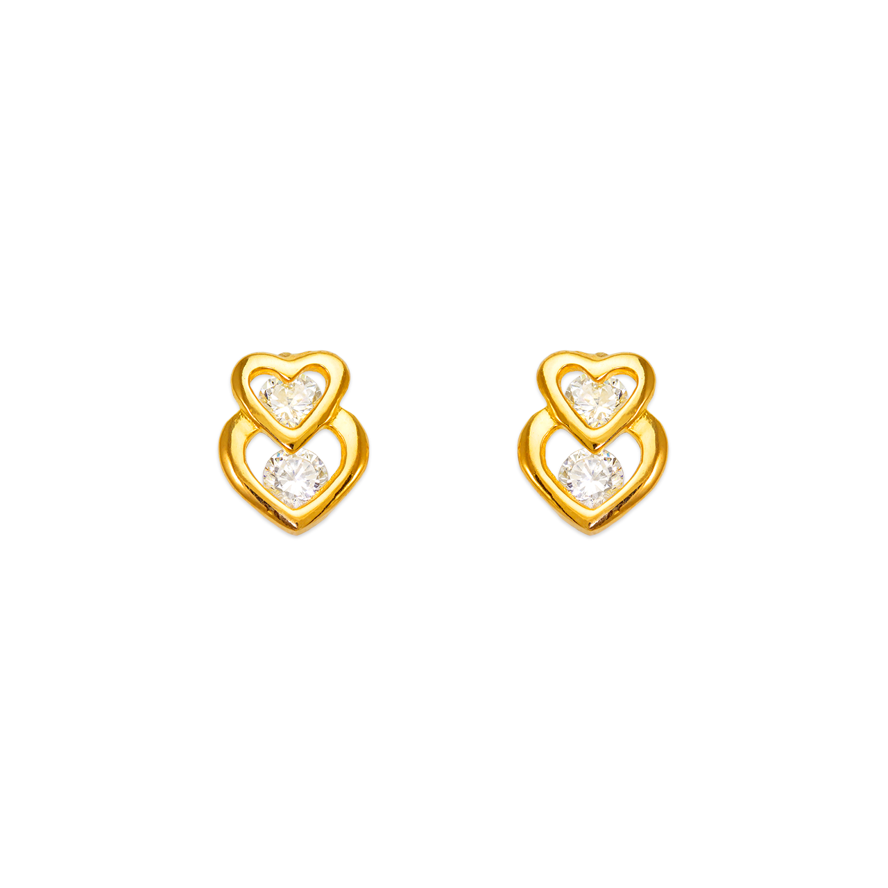 Double Heart CZ Stud Earrings