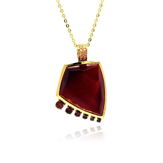 Silver 925 Gold Plated Red CZ Necklace