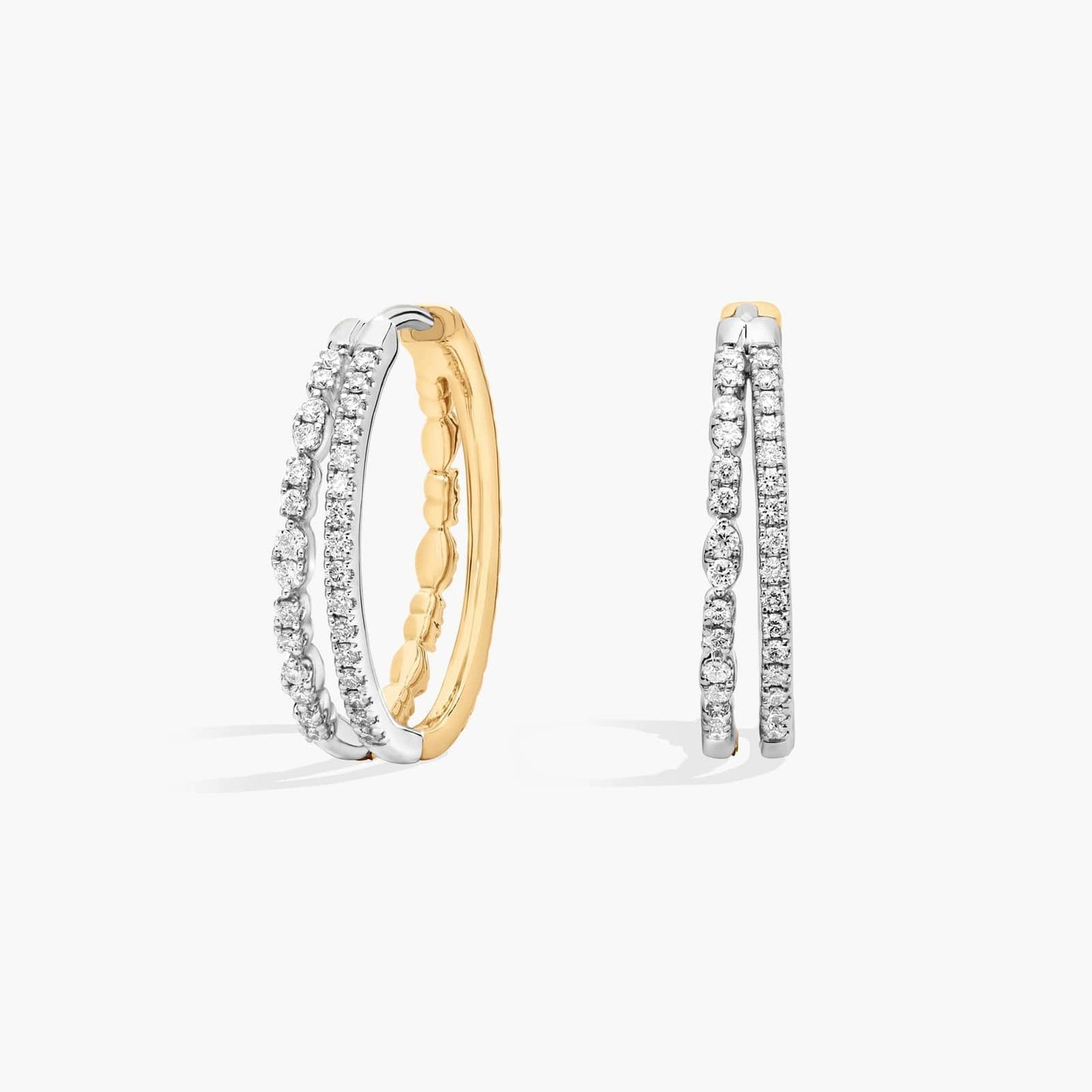 Two-Toned Diamond Double Row Hoop Earrings