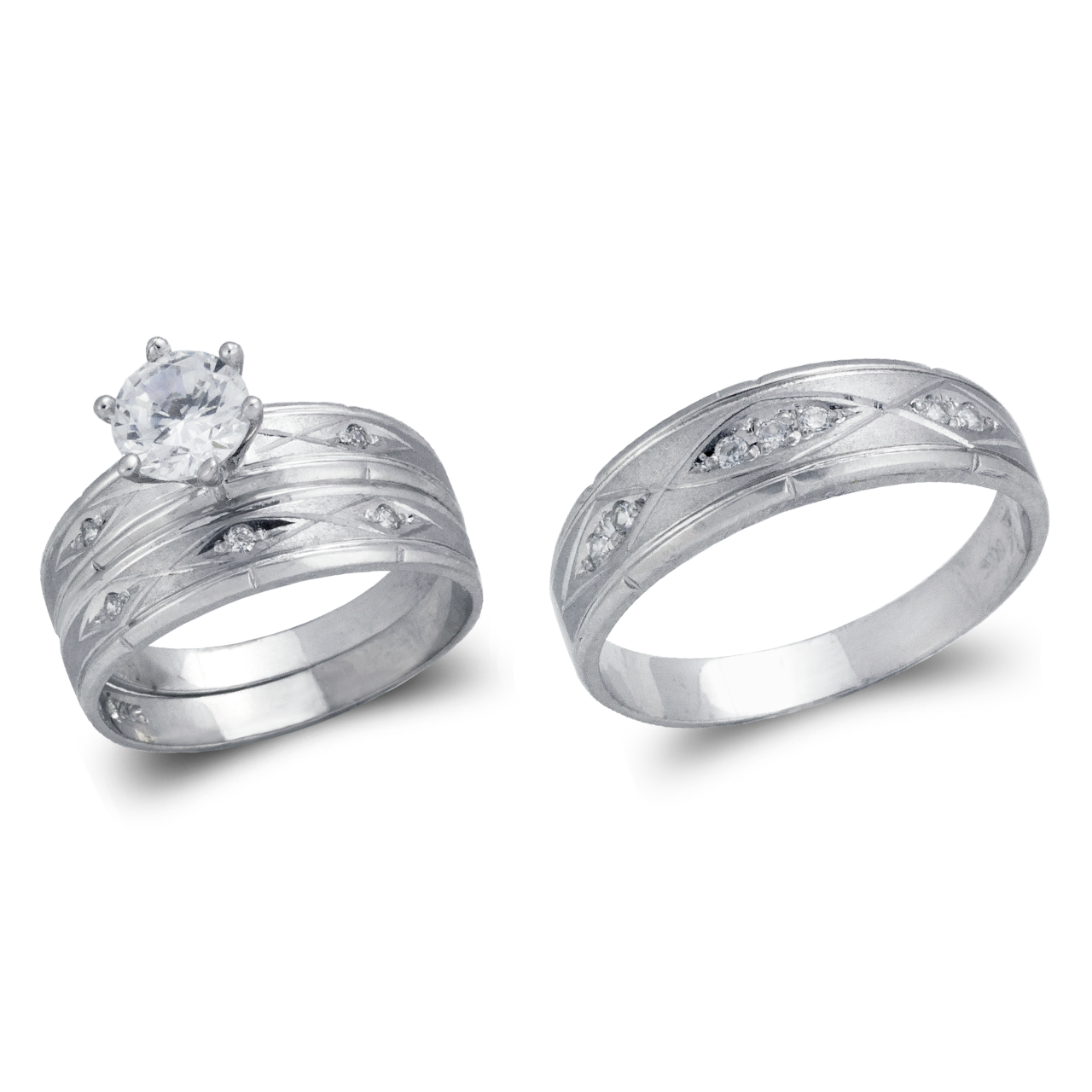 White Wedding Trio Ring Set