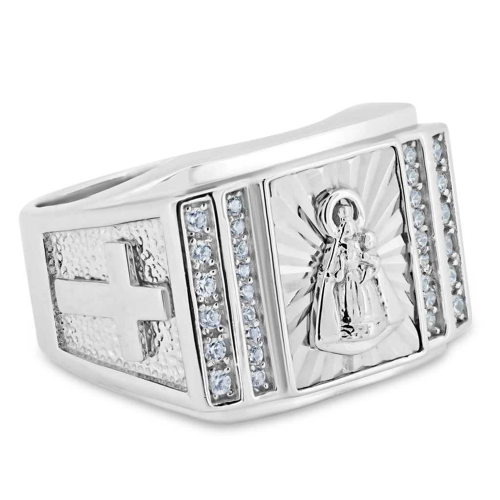 Rhodium Plated 925 Sterling Silver Religious Saint CZ Ring