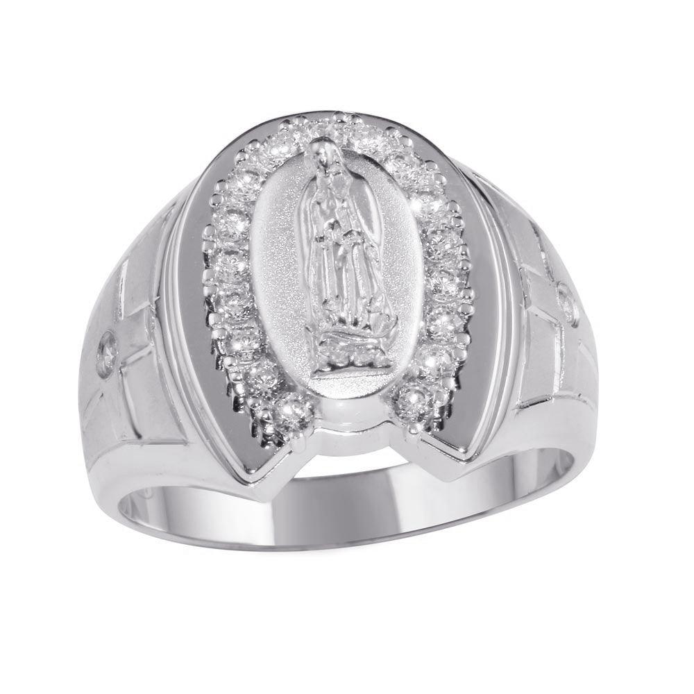 925 Sterling Silver Rhodium Lady of Guadalupe Ring