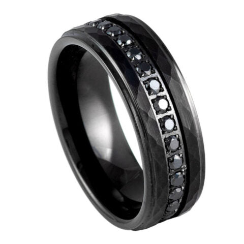 Black CZ Eternity on Hammered Black IP Plated Ring