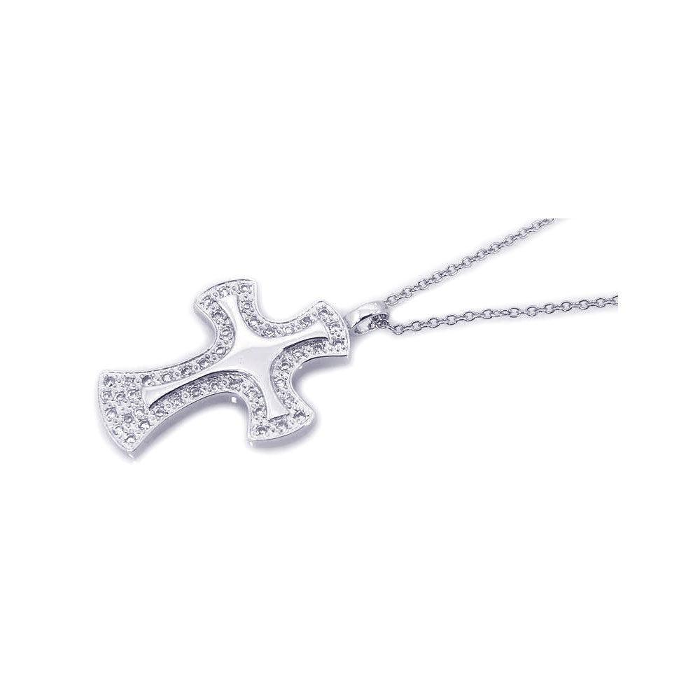 Silver 925 Rhodium Cross CZ Necklace