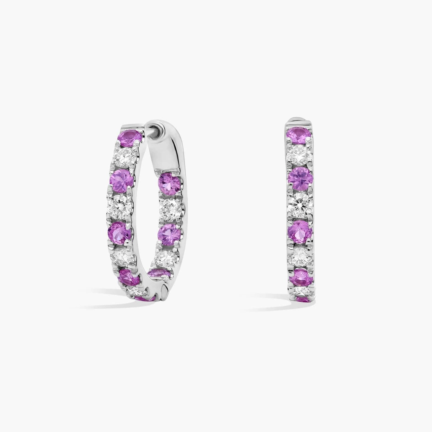 Round Gemstone and Diamond Hoop Earrings