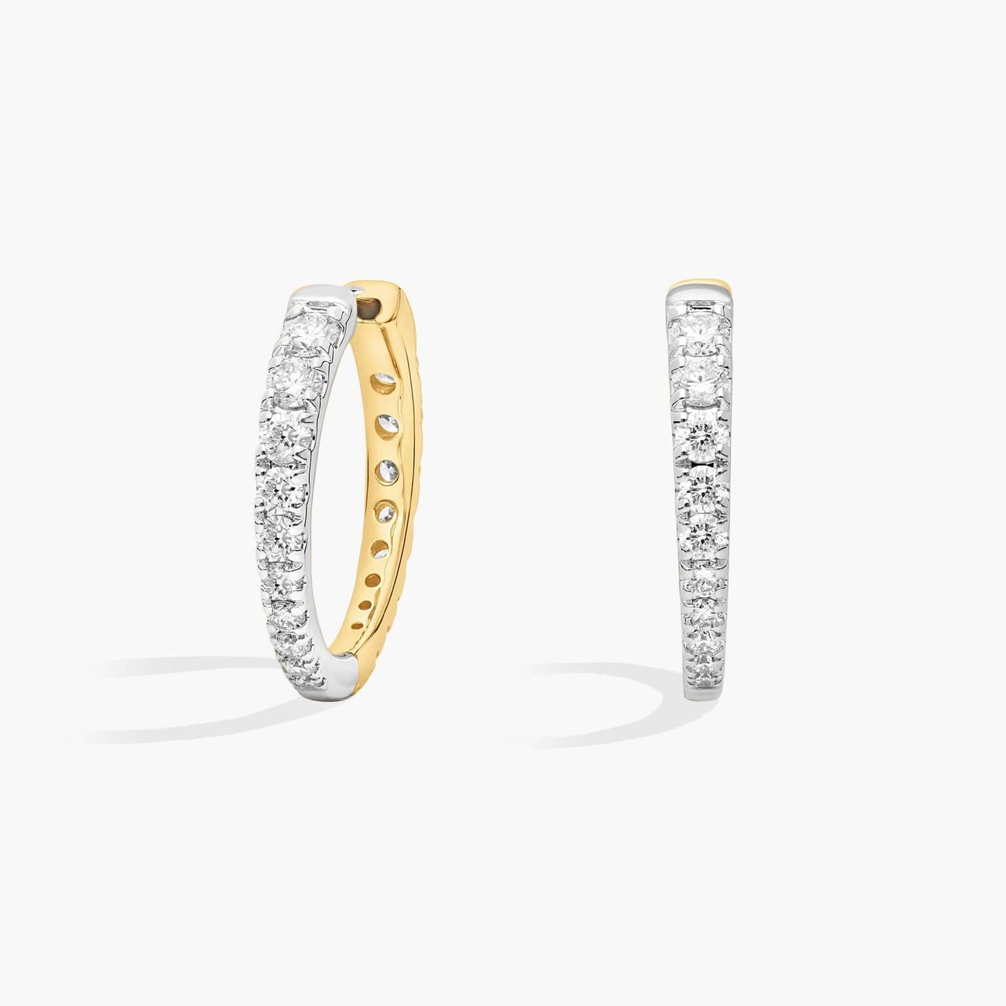 Two-Toned Diamond Tapered Hoop Earrings